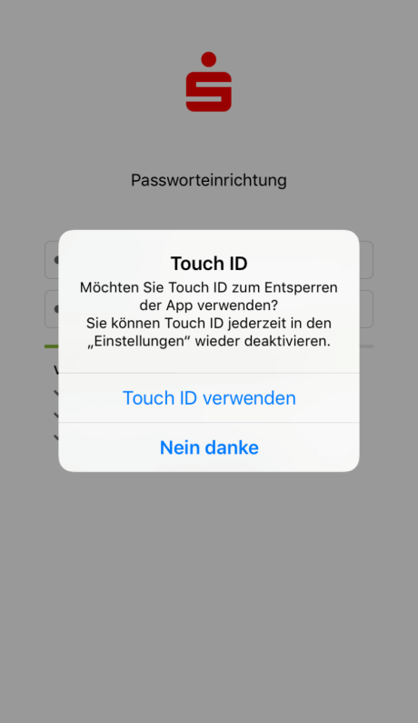 Verwendung der Touch ID in der App Sparkasse