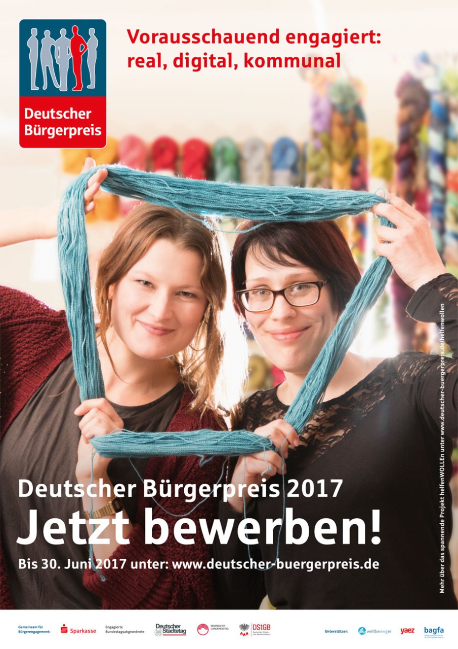 Plakat für die Ausschreibung für den „Deutschen Bürgerpreis 2017“ der Initiative „für mich. für uns. für alle.“