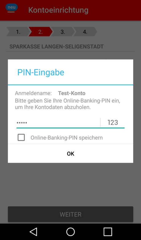 Einrichtung App Sparkasse: Login in das Online-Banking - die PIN abfrage