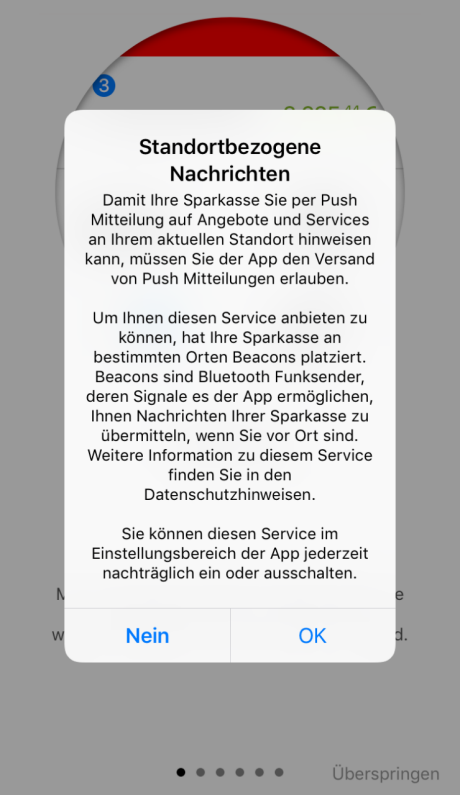 Einrichtung Sparkassen-App: Standortbezogene Nachrichten