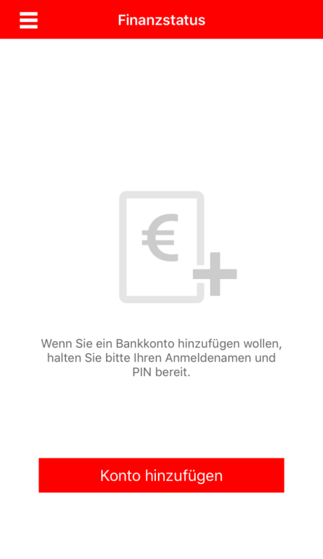 Einrichtung App Sparkasse: Neues Konto hinzufügen