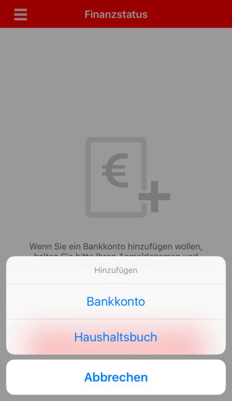Einrichtung Sparkassen-App: Neues Konto hinzufügen